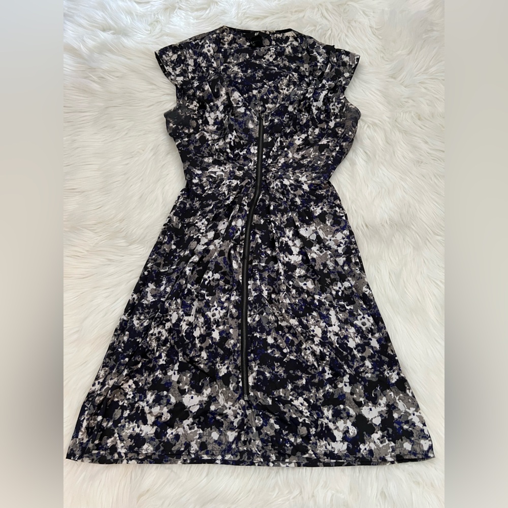H&M Black and Blue Flutter Sleeve A-Line Dress